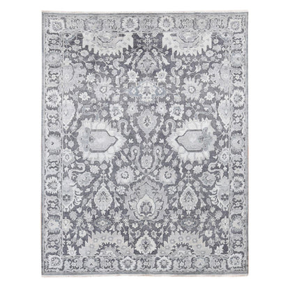 Oushak And Peshawar Wool & Silk Hand Knotted Rug Grey Gray 7.9X10.0 -O080740