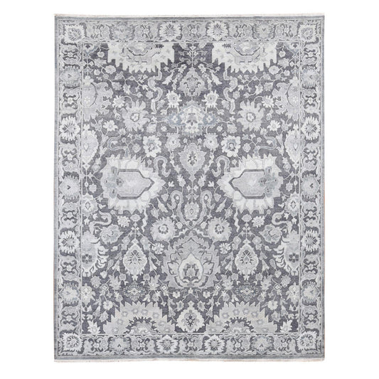 Oushak And Peshawar Wool & Silk Hand Knotted Rug Grey Gray 7.9X10.0 -O080740