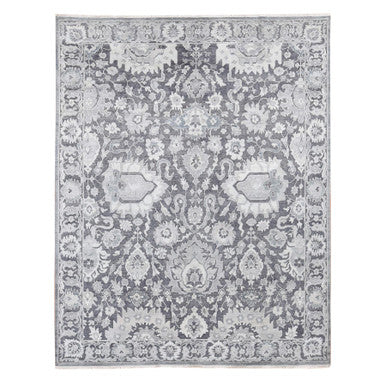 Oushak And Peshawar Wool & Silk Hand Knotted Rug Grey Gray 7.9X10.0 -O080740