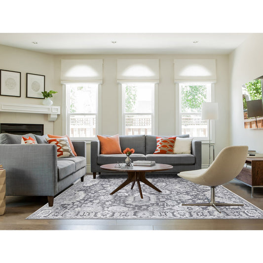 Oushak And Peshawar Wool & Silk Hand Knotted Rug Grey Gray 7.9X10.0 -O080740