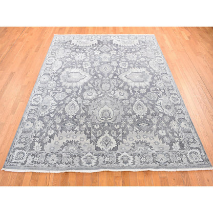 Oushak And Peshawar Wool & Silk Hand Knotted Rug Grey Gray 7.9X10.0 -O080740