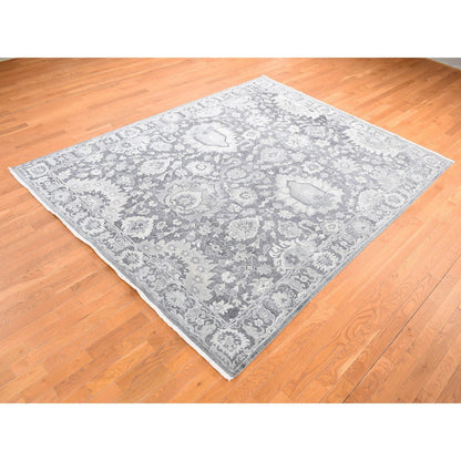 Oushak And Peshawar Wool & Silk Hand Knotted Rug Grey Gray 7.9X10.0 -O080740