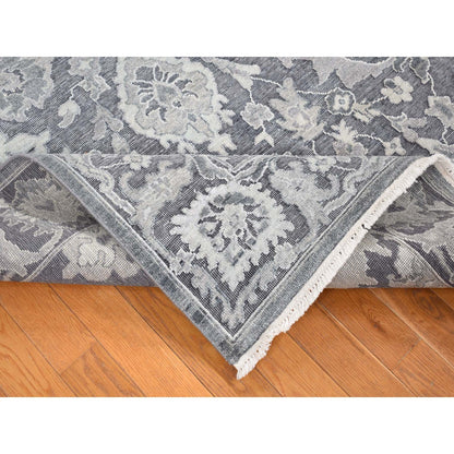 Oushak And Peshawar Wool & Silk Hand Knotted Rug Grey Gray 7.9X10.0 -O080740