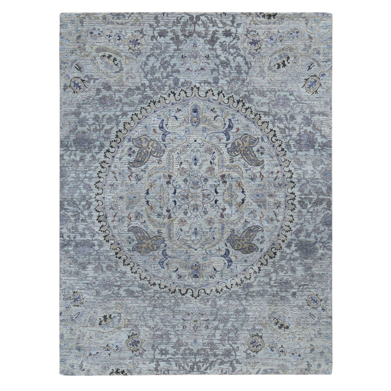 Gray 7'9" x 10'1" Transitional & Pure Hand knotted Wool/Silk Rug - Sku: O080742