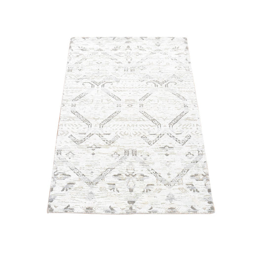 Modern and Contemporary Wool & Silk Hand Knotted Rug Grey No Border 3.0X5.2 -O080744