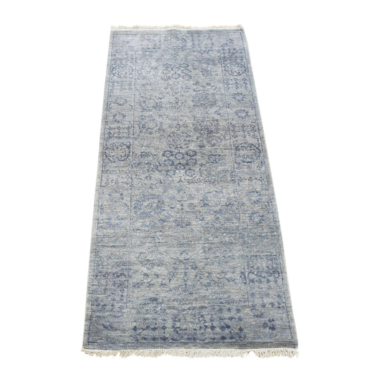 Gray 2'6" x 5'10" Modern and Contemporary Hand knotted Silk Rug - Sku: O080745