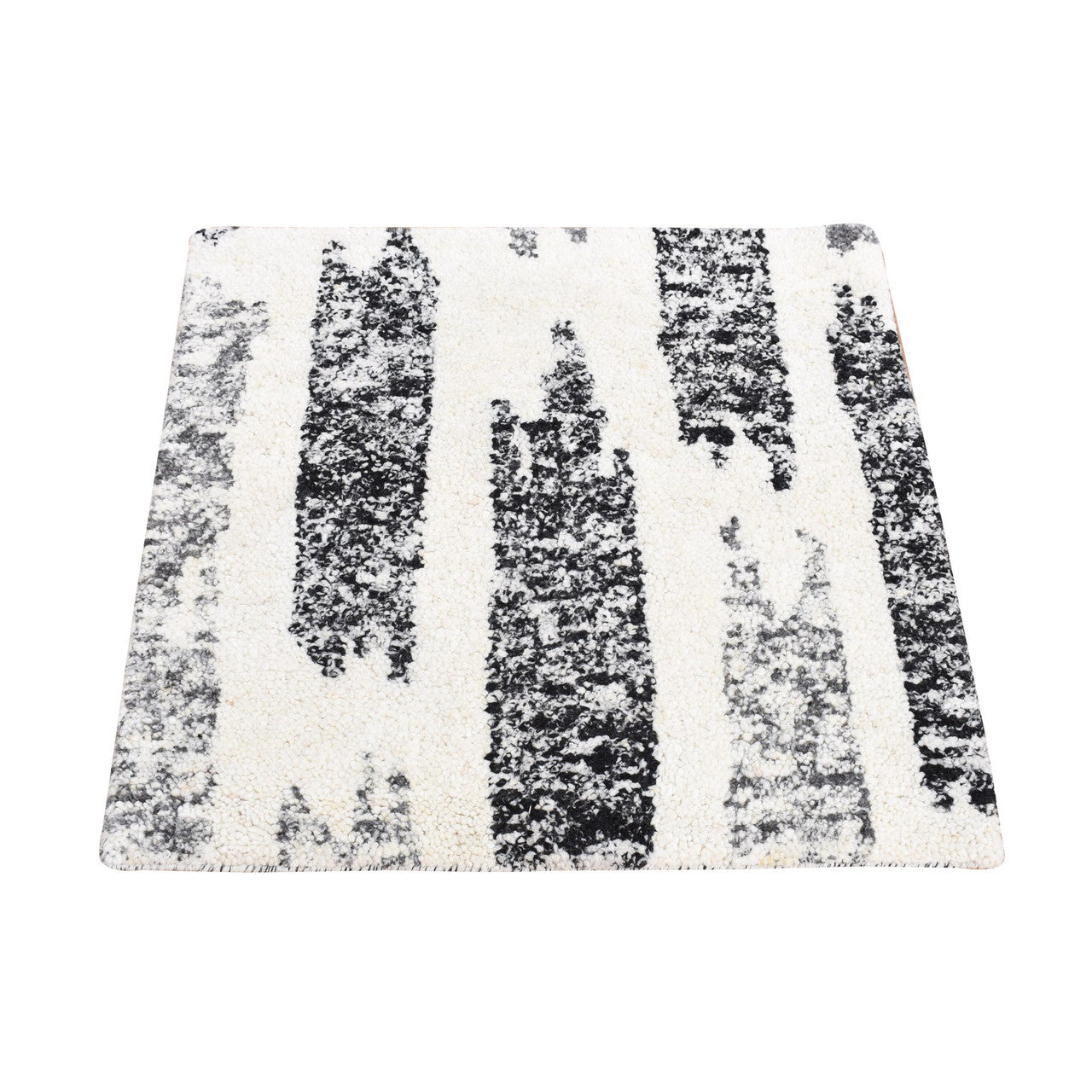 Black 3'0" x 3'0" Modern and Contemporary Hand knotted Wool Rug - Sku: O080756