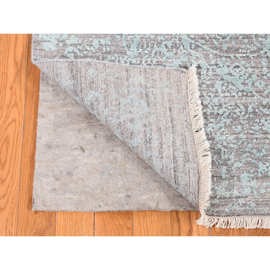 Transitional Wool & Silk Hand Knotted Rug Green Gray 5.0X6.10 -O080766