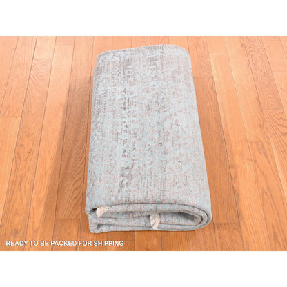 Transitional Wool & Silk Hand Knotted Rug Green Gray 5.0X6.10 -O080766