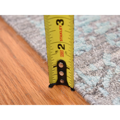 Transitional Wool & Silk Hand Knotted Rug Green Gray 5.0X6.10 -O080766