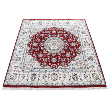 Fine Oriental Wool Hand Knotted Rug Red Ivory 5.0X5.1 -O080767