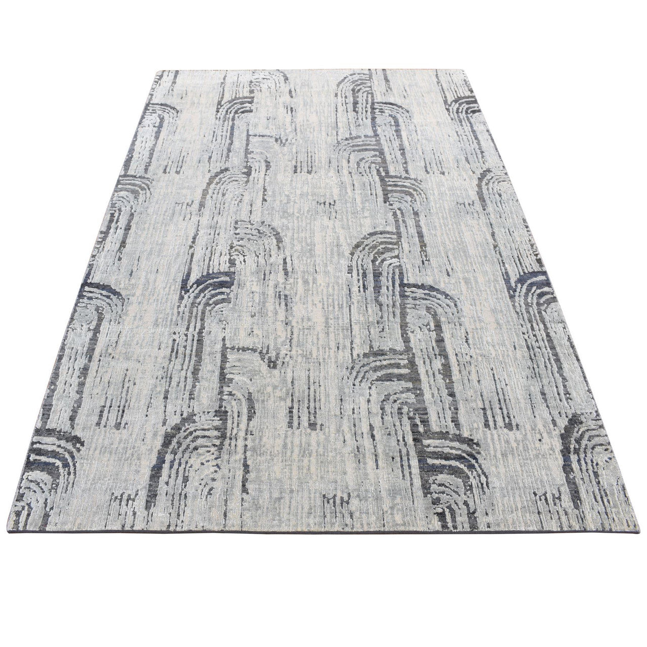 Gray 5'0" x 7'1" and & Pure Hand knotted Wool/Silk Rug - Sku: O080768
