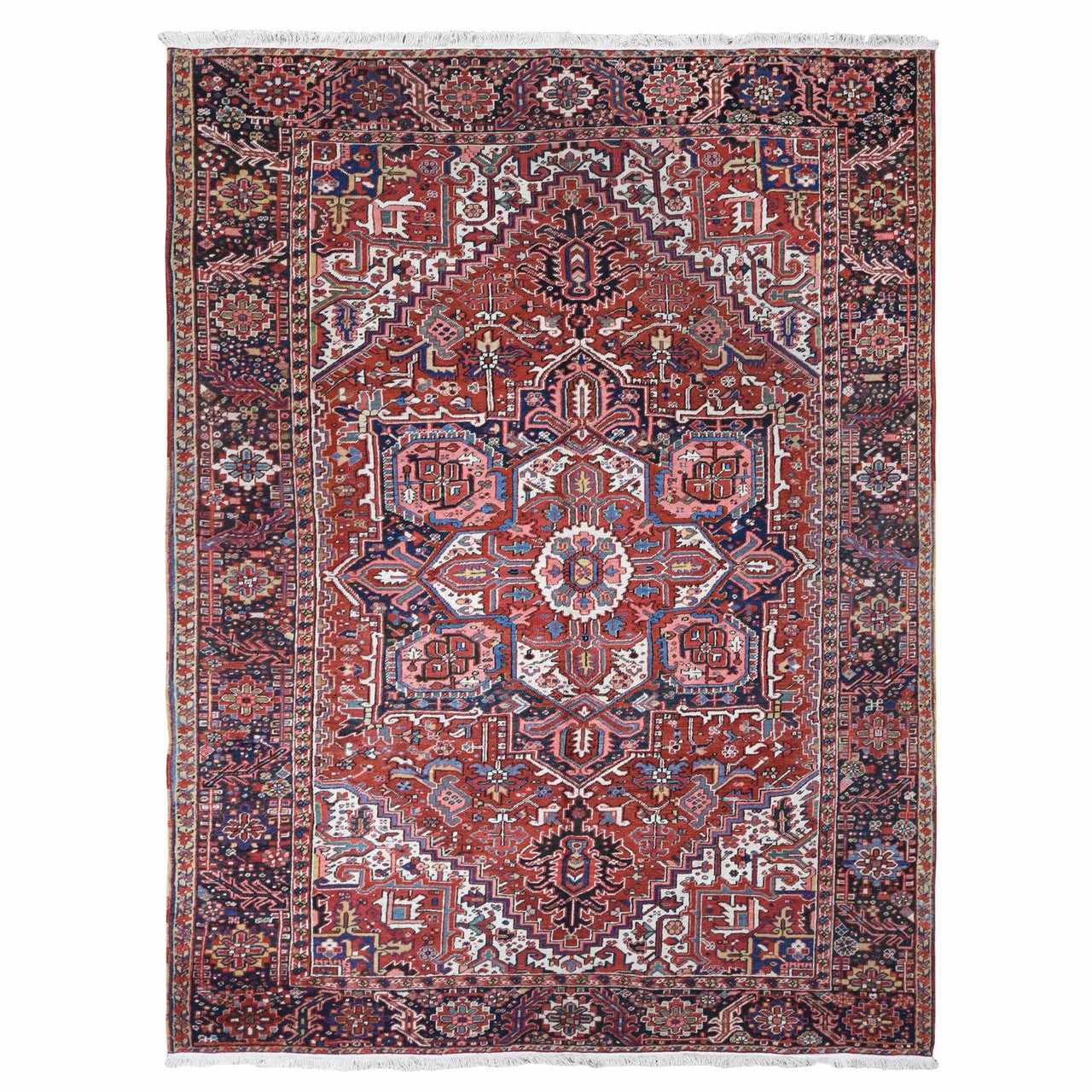Antique Wool Hand Knotted Rug Red Umber Brown 8.10X11.8 -O080776