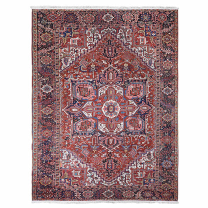 Antique Wool Hand Knotted Rug Red Umber Brown 8.10X11.8 -O080776