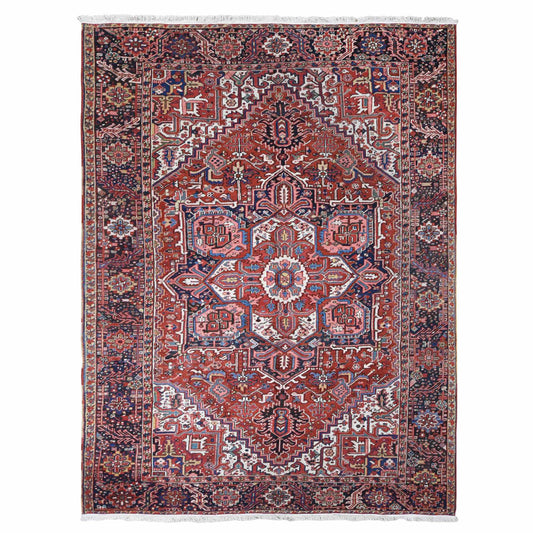 Antique Wool Hand Knotted Rug Red Umber Brown 8.10X11.8 -O080776
