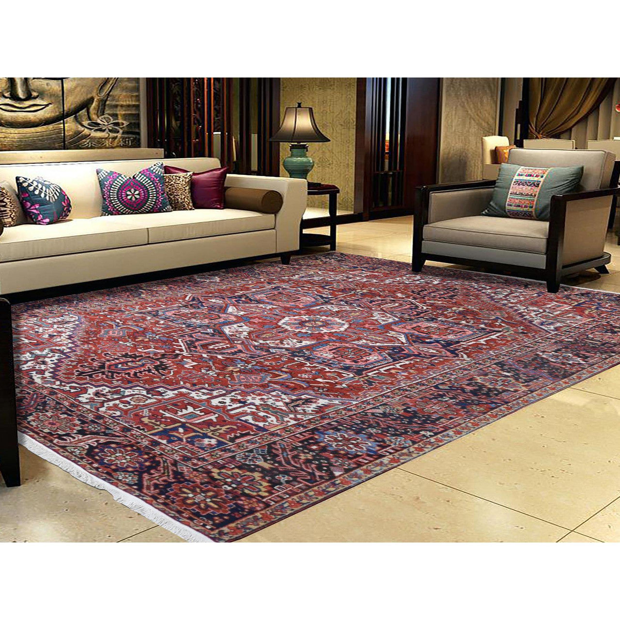 Antique Wool Hand Knotted Rug Red Umber Brown 8.10X11.8 -O080776