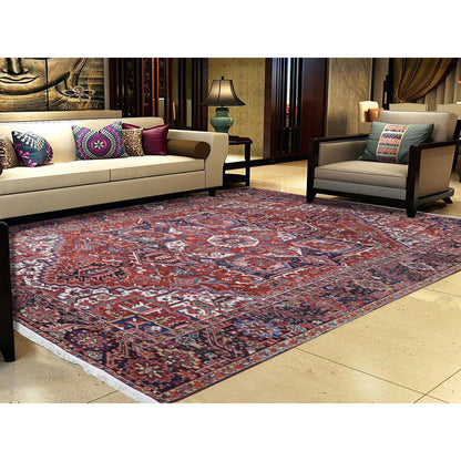Antique Wool Hand Knotted Rug Red Umber Brown 8.10X11.8 -O080776