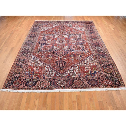 Antique Wool Hand Knotted Rug Red Umber Brown 8.10X11.8 -O080776