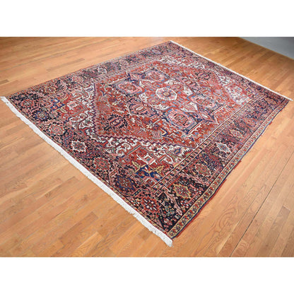 Antique Wool Hand Knotted Rug Red Umber Brown 8.10X11.8 -O080776