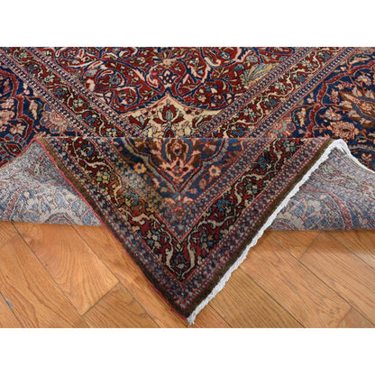 Antique Wool Hand Knotted Rug Red Visa Blue 11.2X16.8 -O080779