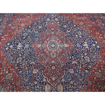 Antique Wool Hand Knotted Rug Red 11.2x16.8 -O080779