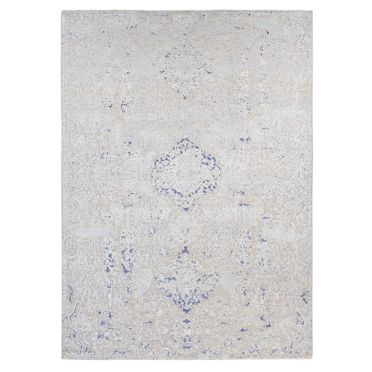 Transitional Wool & Silk Hand Knotted Rug Blue No Border 10.0X14.1 -O080783