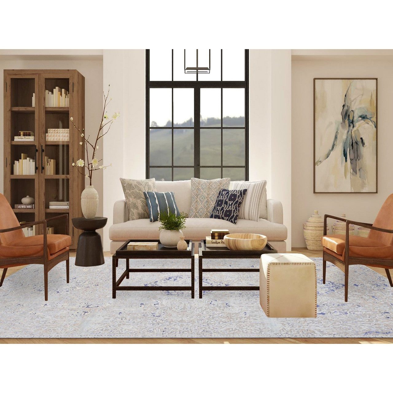 Transitional Wool & Silk Hand Knotted Rug Blue No Border 10.0X14.1 -O080783