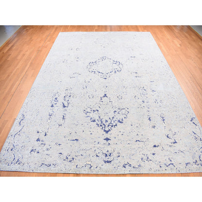 Transitional Wool & Silk Hand Knotted Rug Blue No Border 10.0X14.1 -O080783