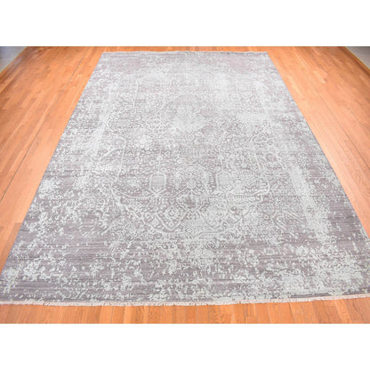 Transitional Wool & Silk Hand Knotted Rug Green No Border 9.10X13.10 -O080786