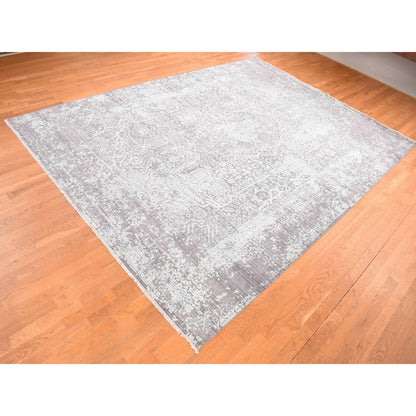 Transitional Wool & Silk Hand Knotted Rug Green No Border 9.10X13.10 -O080786