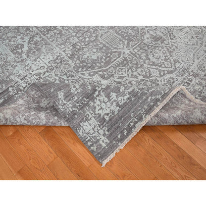 Transitional Wool & Silk Hand Knotted Rug Green No Border 9.10X13.10 -O080786