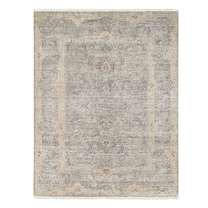 Oushak And Peshawar Silk Hand Knotted Rug Green Sea Form 7.10X10.2 -O080788
