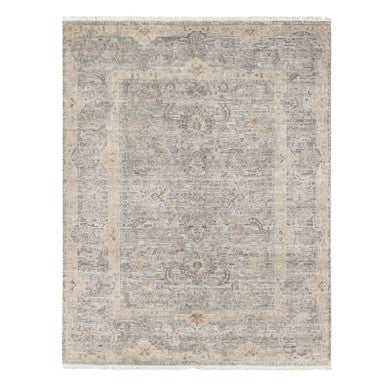Oushak And Peshawar Silk Hand Knotted Rug Green Sea Form 7.10X10.2 -O080788