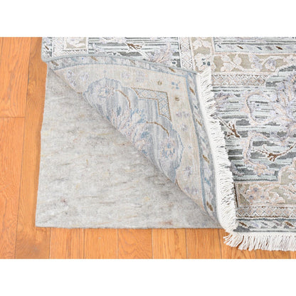 Oushak And Peshawar Silk Hand Knotted Rug Green Sea Form 7.10X10.2 -O080788