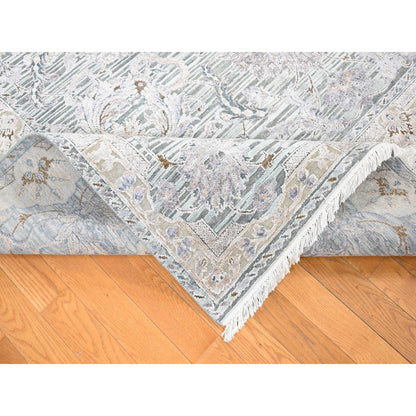 Oushak And Peshawar Silk Hand Knotted Rug Green Sea Form 7.10X10.2 -O080788