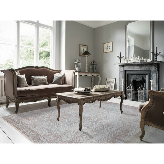 Transitional Wool & Silk Hand Knotted Rug Green No Border 8.0X10.0 -O080789