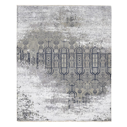 Transitional Wool & Silk Hand Knotted Rug Grey No Border 8.0X9.10 -O080792