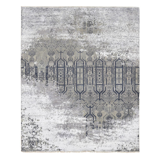 Transitional Wool & Silk Hand Knotted Rug Grey No Border 8.0X9.10 -O080792
