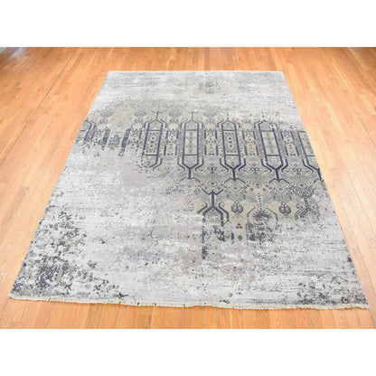 Transitional Wool & Silk Hand Knotted Rug Grey No Border 8.0X9.10 -O080792