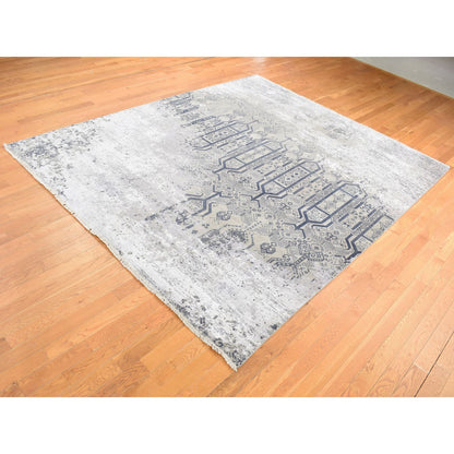 Transitional Wool & Silk Hand Knotted Rug Grey No Border 8.0X9.10 -O080792