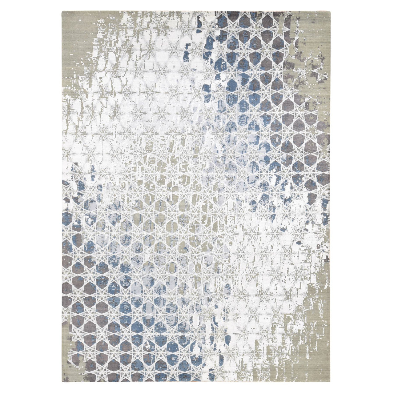 Modern and Contemporary Wool & Silk Hand Knotted Rug Grey No Border 10.0X14.1 -O080793