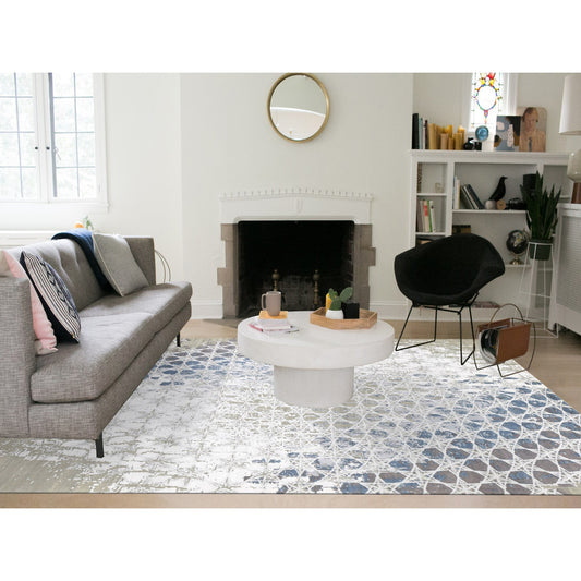 Modern and Contemporary Wool & Silk Hand Knotted Rug Grey No Border 10.0X14.1 -O080793