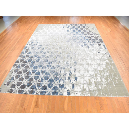 Modern and Contemporary Wool & Silk Hand Knotted Rug Grey No Border 10.0X14.1 -O080793