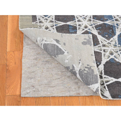 Modern and Contemporary Wool & Silk Hand Knotted Rug Grey No Border 10.0X14.1 -O080793