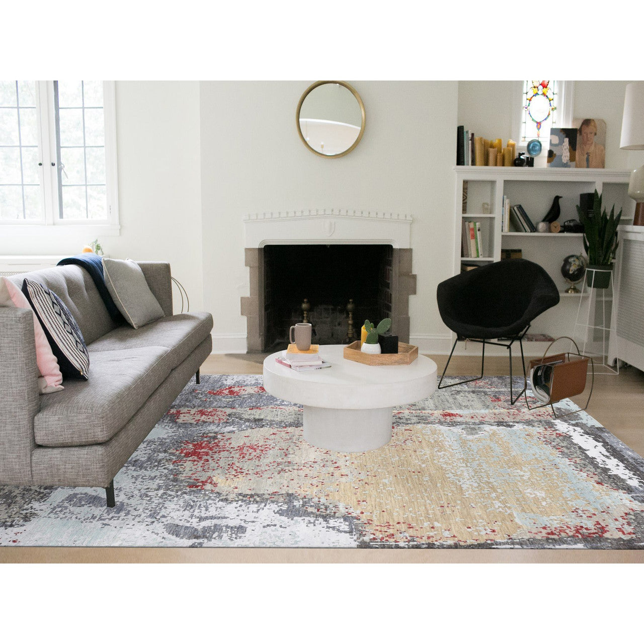 Modern and Contemporary Wool Hand Knotted Rug Grey No Border 10.0X14.2 -O080794