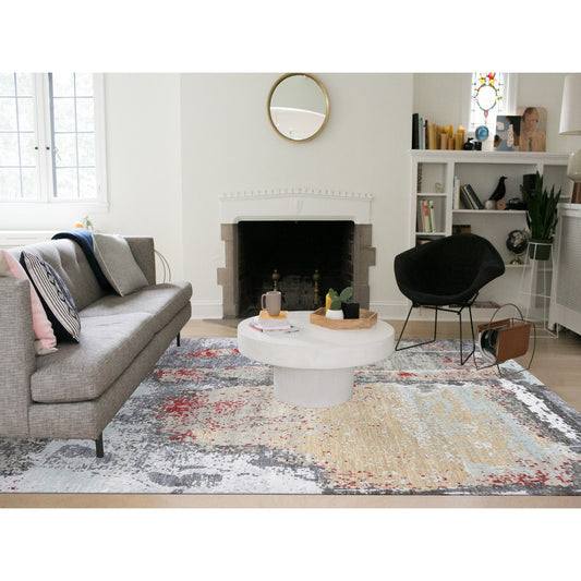 Modern and Contemporary Wool Hand Knotted Rug Grey No Border 10.0X14.2 -O080794