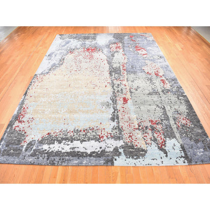 Modern and Contemporary Wool Hand Knotted Rug Grey No Border 10.0X14.2 -O080794