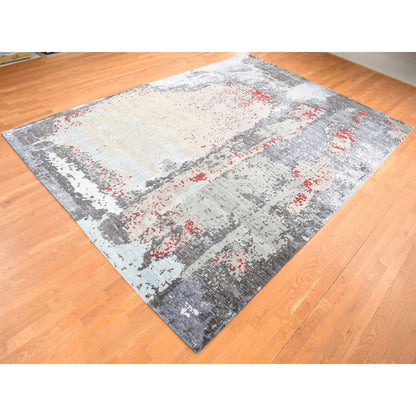 Modern and Contemporary Wool Hand Knotted Rug Grey No Border 10.0X14.2 -O080794
