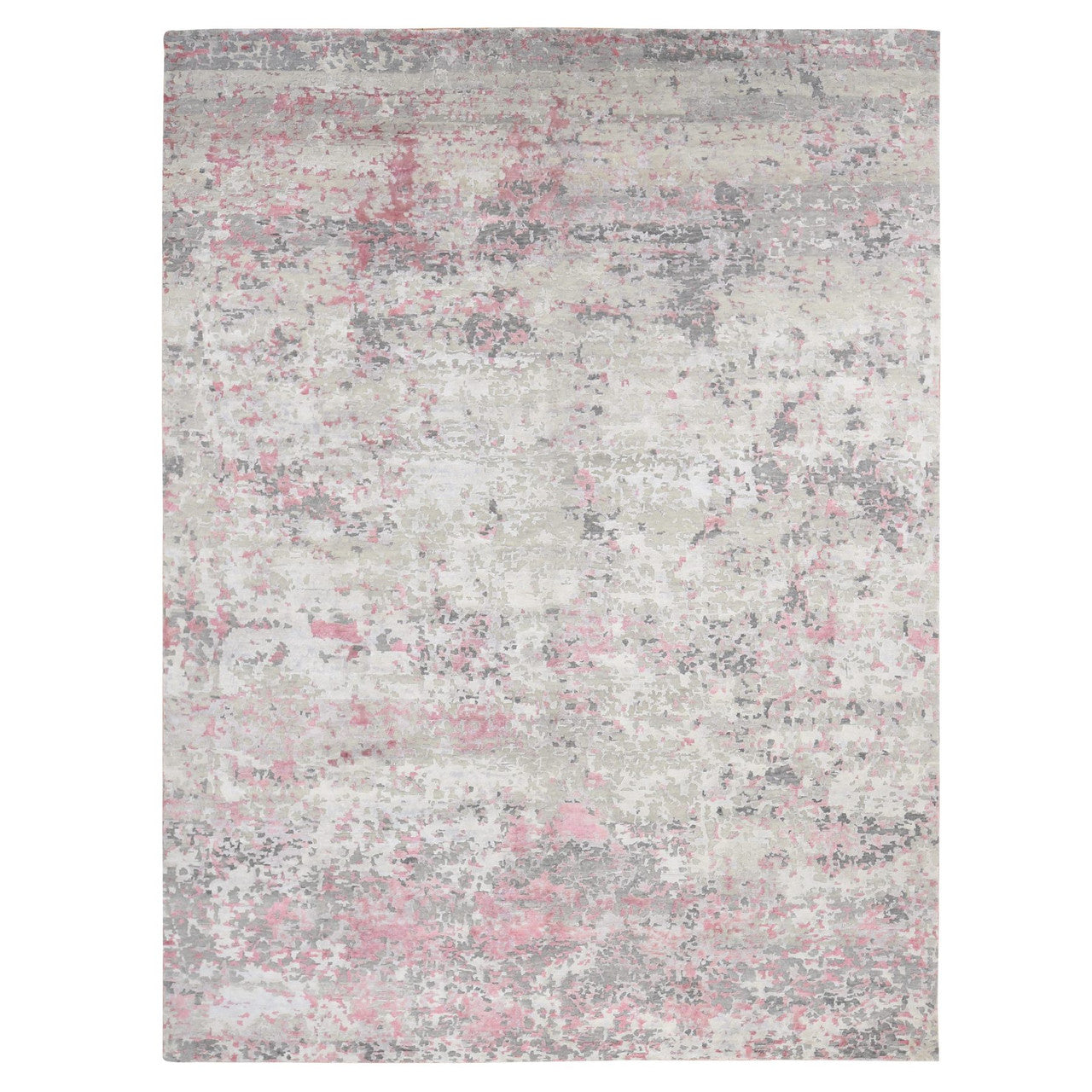 Modern and Contemporary Wool & Silk Hand Knotted Rug Pink No Border 10.0X13.9 -O080795