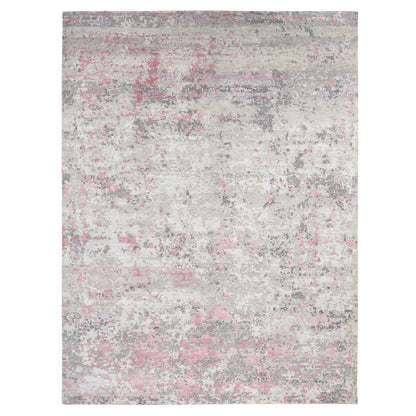 Modern and Contemporary Wool & Silk Hand Knotted Rug Pink No Border 10.0X13.9 -O080795